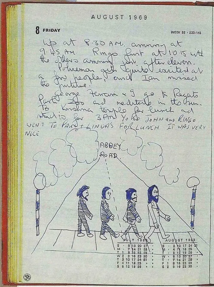 Page du journal de Mal Evans pour la journée