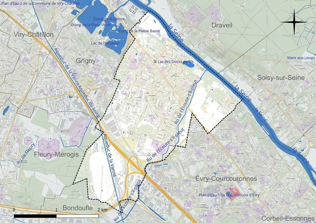 Carte du réseau hydrographique de la commune de fr:Ris-Orangis (France)